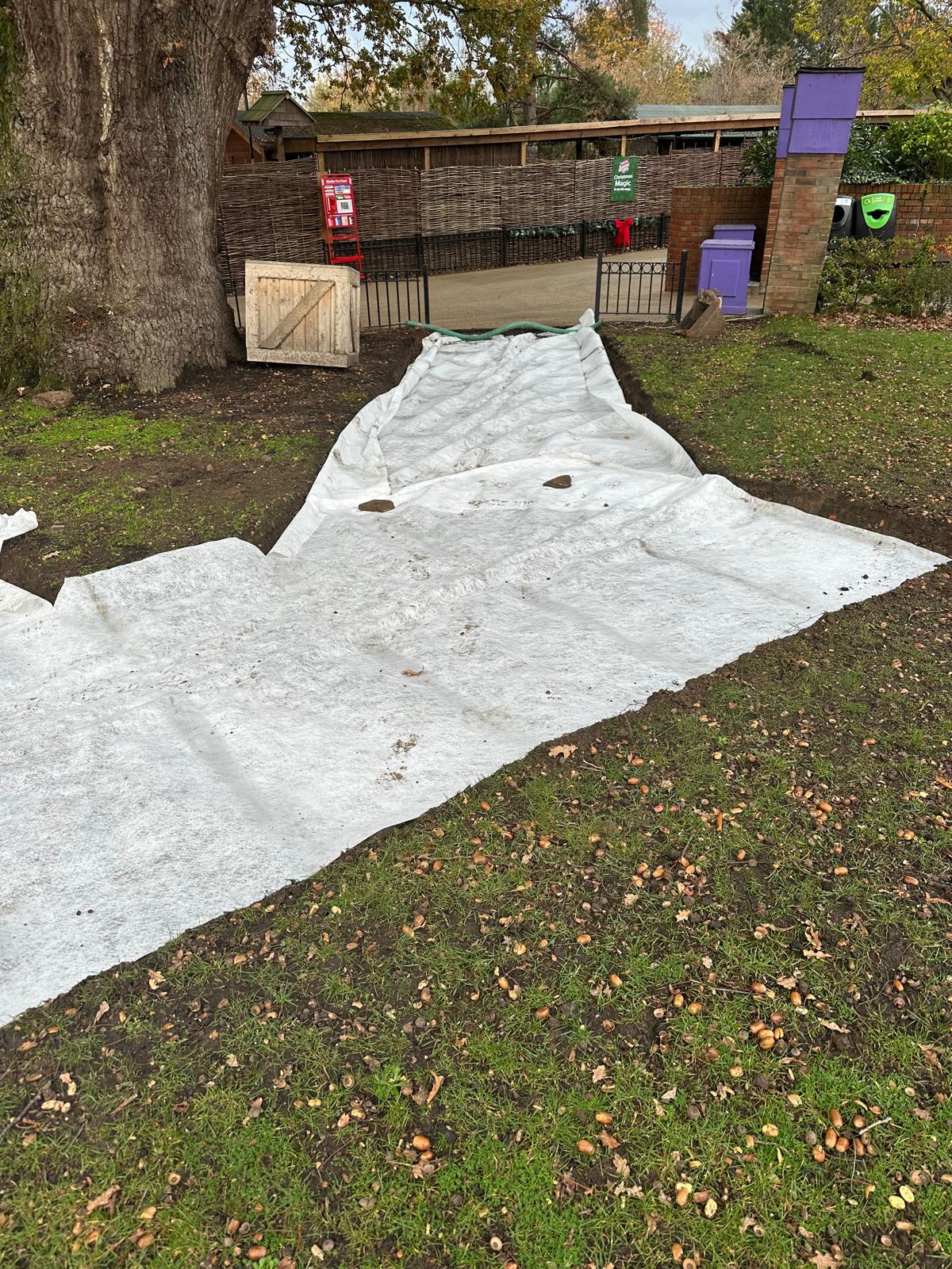 Footpath route excavated and dressed with soil ready for sub-base and geotextile