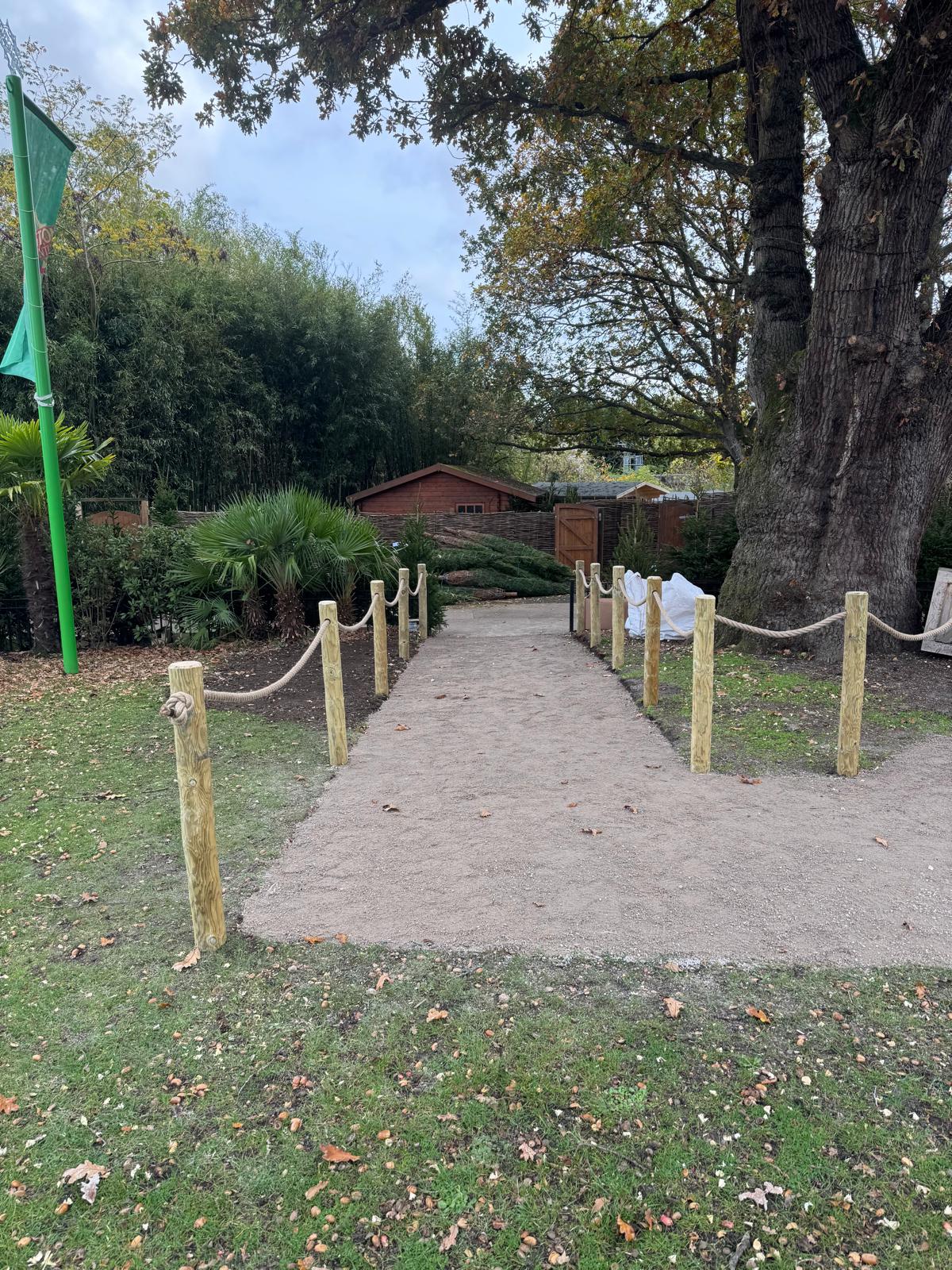 Public access footpath works: grass reinforcement grids, compacted path and rope barriers