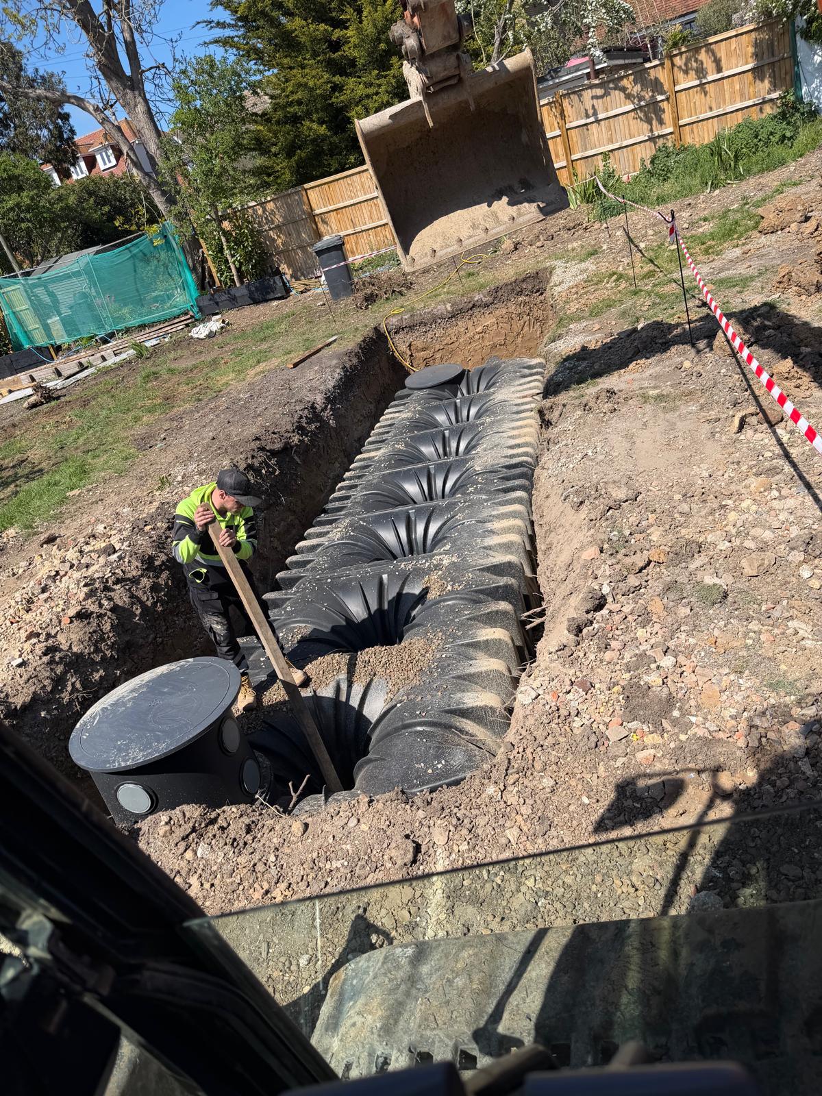 Underground rainwater harvesting tank: excavation, installation and groundworks
